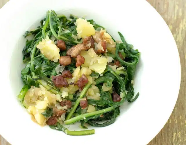 dandelion, bacon, and potato salad