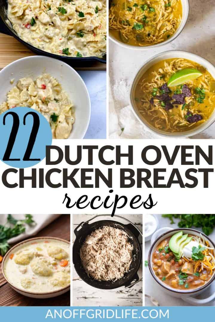 pinterest collage of chicken breast recipes you can make in a dutch oven