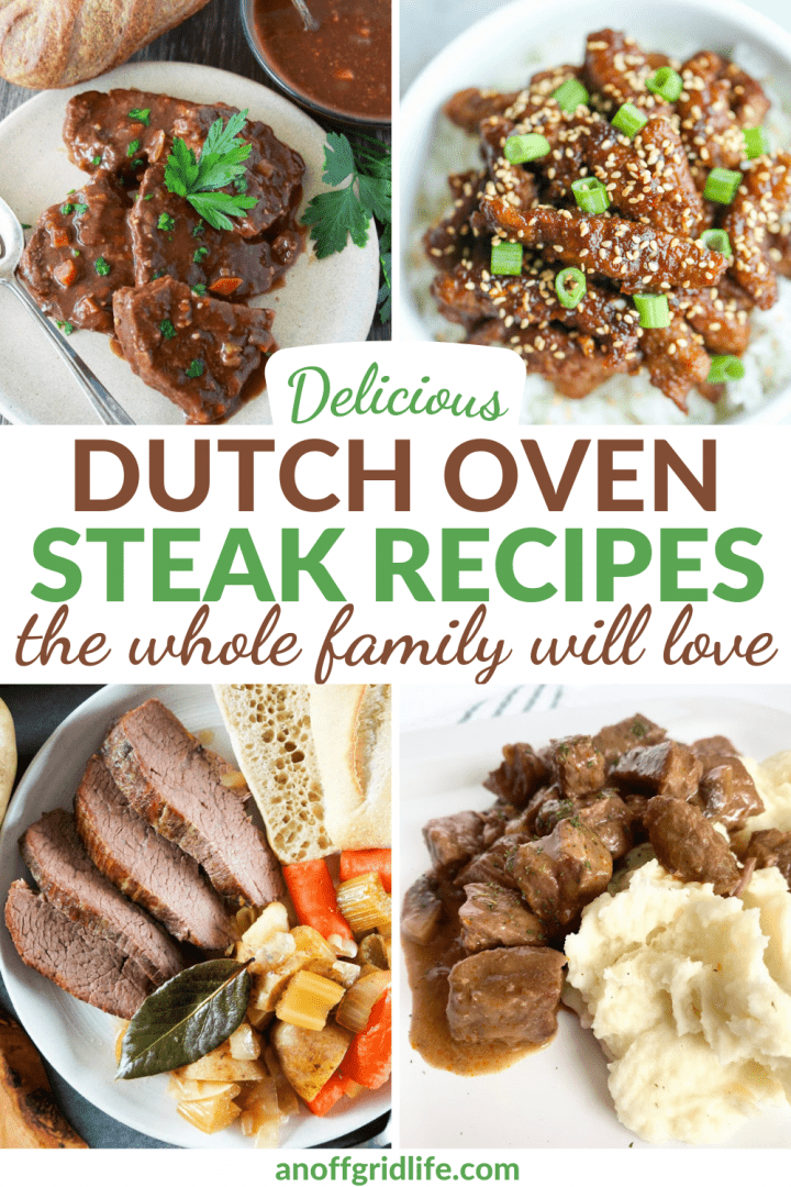 collage of steak recipes you can make in the Dutch oven
