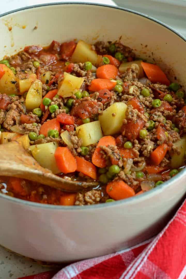 hamburger stew made with potatoes and carrots