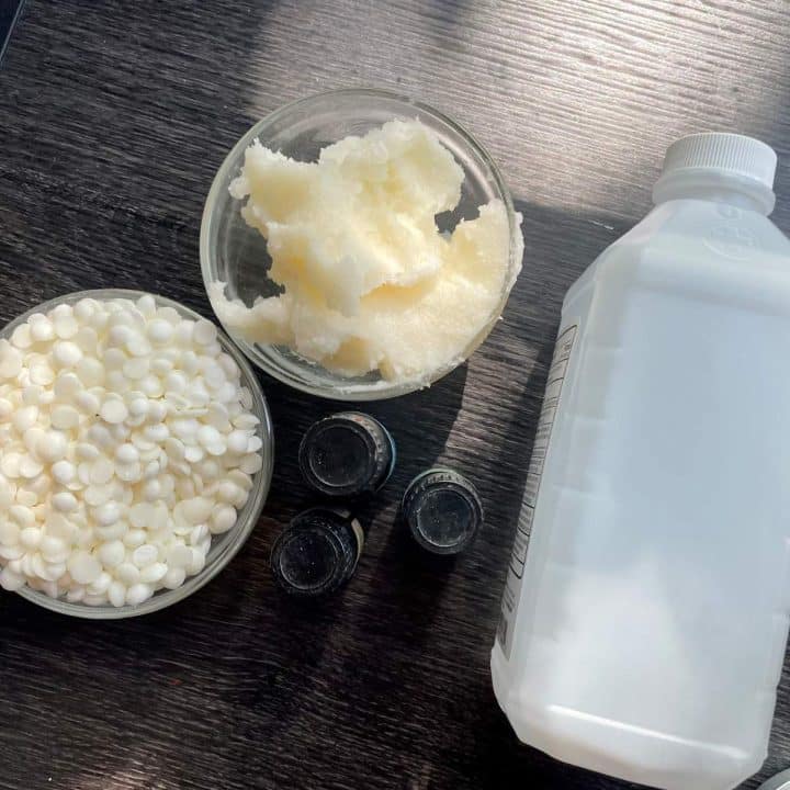 The ingredients for a homemade healing beeswax salve.