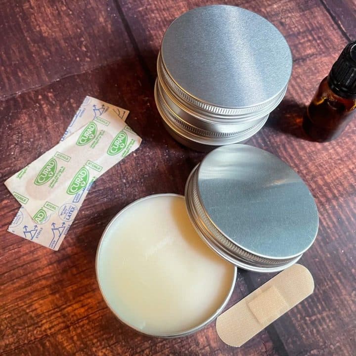 Homemade beeswax lip salve.