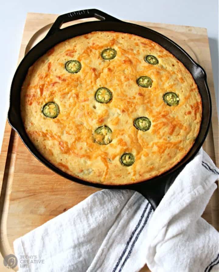 jalapeno cornbread in cast iron skillet