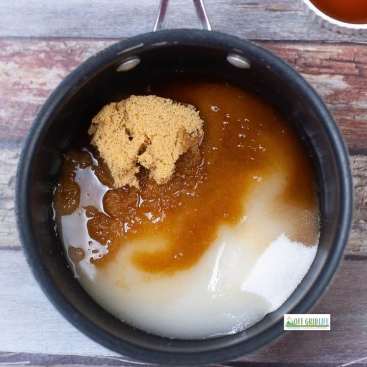 Just four ingredients for homemade pancake syrup recipe.