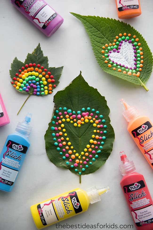 puffy paint designs on leaves