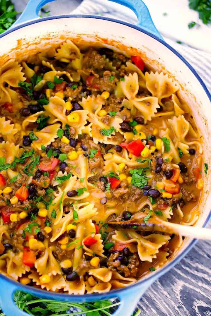 taco pasta with black beans and corn