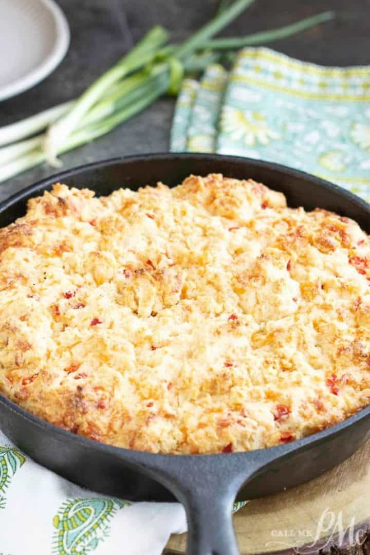 pimento cheese cornbread in skillet