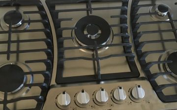 Unique brand five-burner propane cooktop.