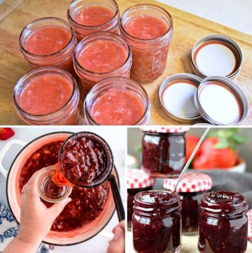 Collage of three rhubarb jam recipes.