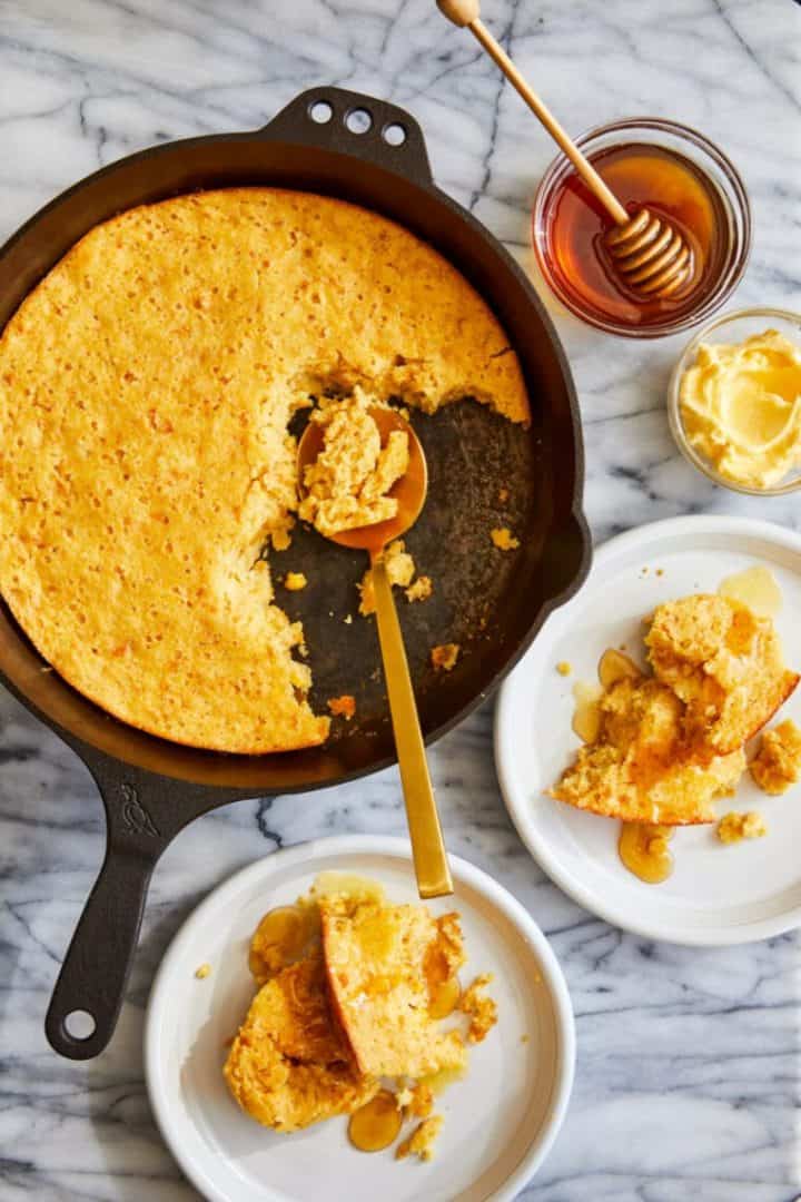 sweet corn spoonbread overhead shot